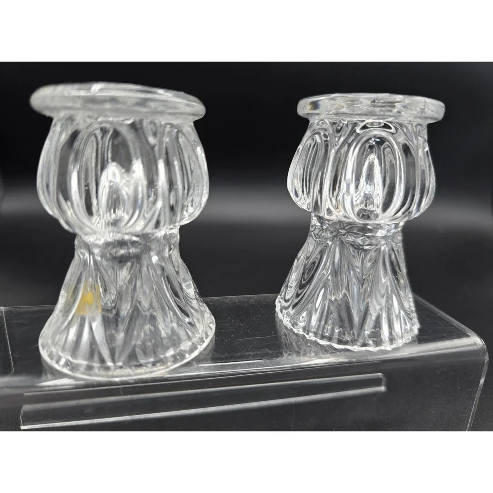 Set Of 2‎ VINTAGE PRESSED GLASS CLEAR DIAMOND CUT TOOTHPICK HOLDERS